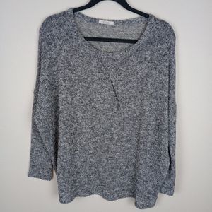 Viola Women’s Gray Marble Knit Pullover 3/4 Sleeve Sheer Sweater Size Small